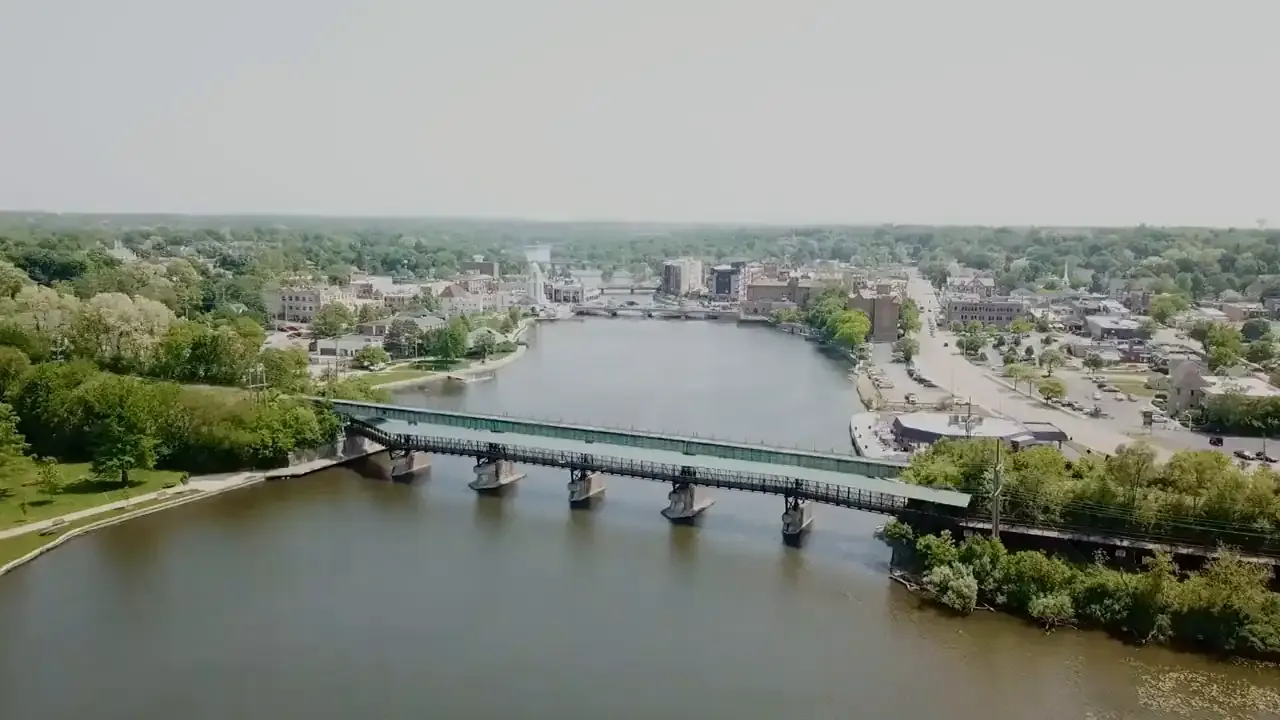 Aerial view of the Fox River in St. Charles
