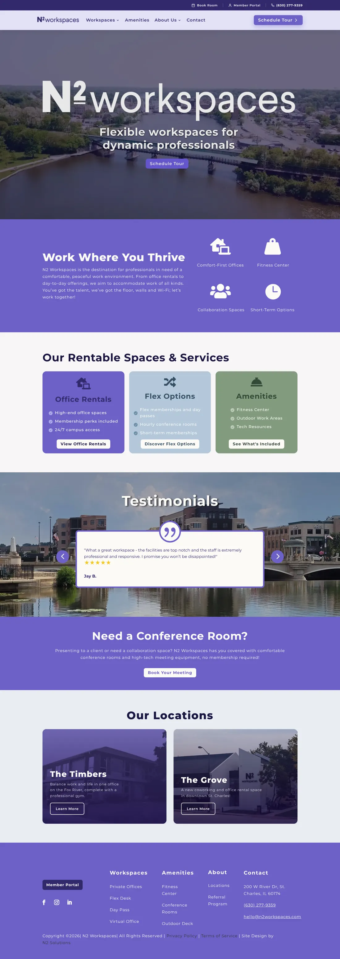 Current N2 Workspaces homepage on desktop, full length