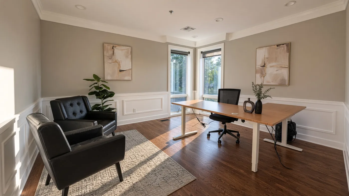 Corner private office with window light